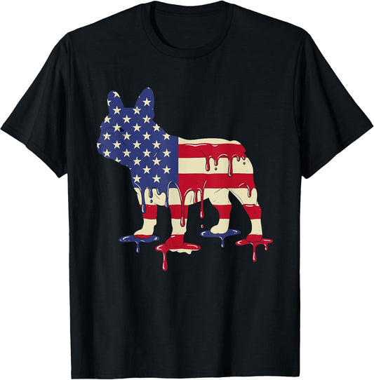 4th of July French Bulldog Ice Cream Drip American USA Flag T-Shirt