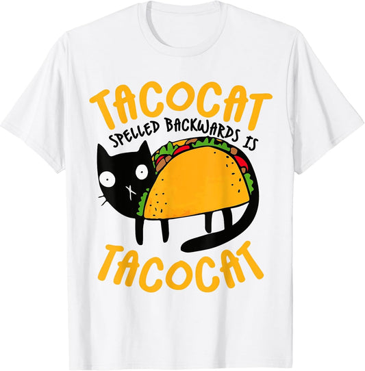 Taco Cat T-Shirt Funny I Love Tacos - Unisex-Adults Blue Small Classic Fit Cotton Blend Short Sleeve Cat T-Shirt