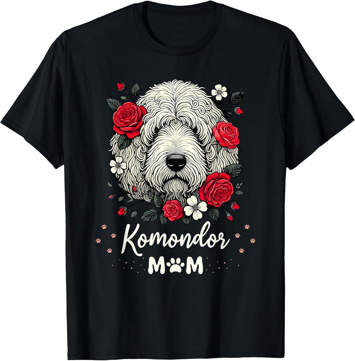 Roses Flowers Komondor Hungarian Sheepdog Komondors T-Shirt