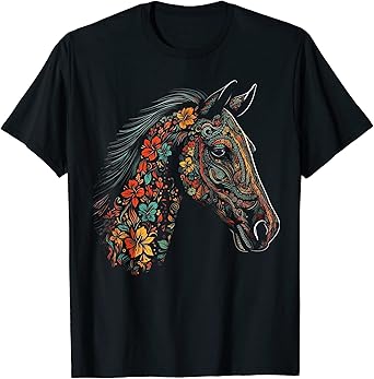 Horse Artwork Flowers - Colourful Riding Animals Horse T-Shirt