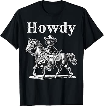 Howdy Cowboy Dachshund Riding Horse Western Wiener Dog Retro T-Shirt