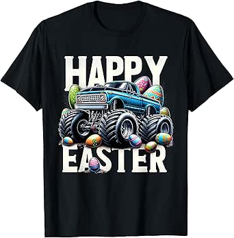 Boys Happy Easter Monster Truck Easter Eggs Hunt Toddler Kid T-Shirt