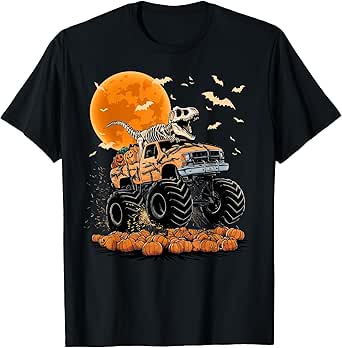 Skeleton Dinosaur T-rex Riding Monster Truck Halloween T-Shirt