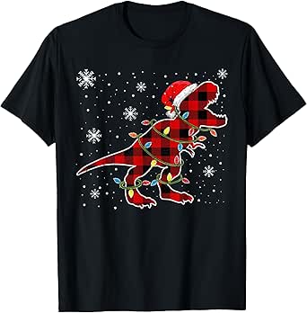 Christmas Dinosaur Buffalo Plaid Shirt, Santa Trex Pajama T-Shirt