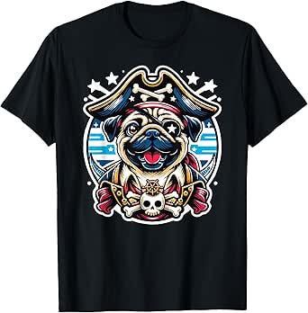 Sea Dog Pug Pirate Dog Funny Ship Captain Halloween Costume T-Shirt