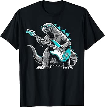 Bass guitarist left hand dinosaur TRex playing bass guitar T-Shirt