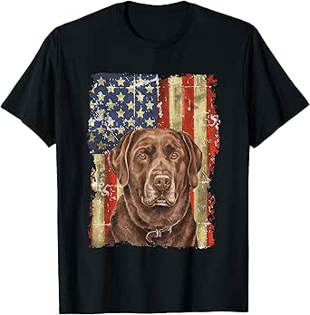 Retro Chocolate Lab With USA Flag Gift Chocolate Lab Dad Mom T-Shirt