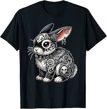 Gothic Filigree Rabbit with Skulls T-Shirt