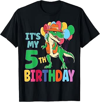 It's My 5th Birthday Dinosaur Boys Girls Kids Birthday T-Shirt