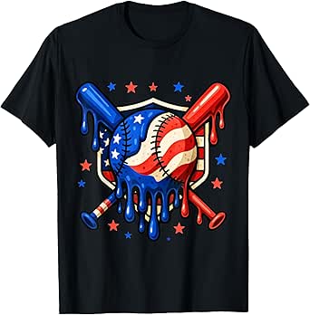 4th Of July Baseball Drip Patriotic American Flag Men Boys T-Shirt