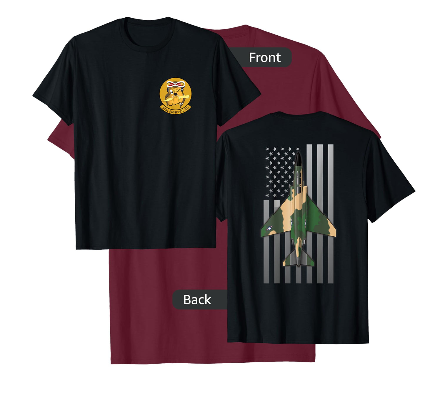 61st Fighter Squadron F-4 Phantom II and US Flag T-Shirt