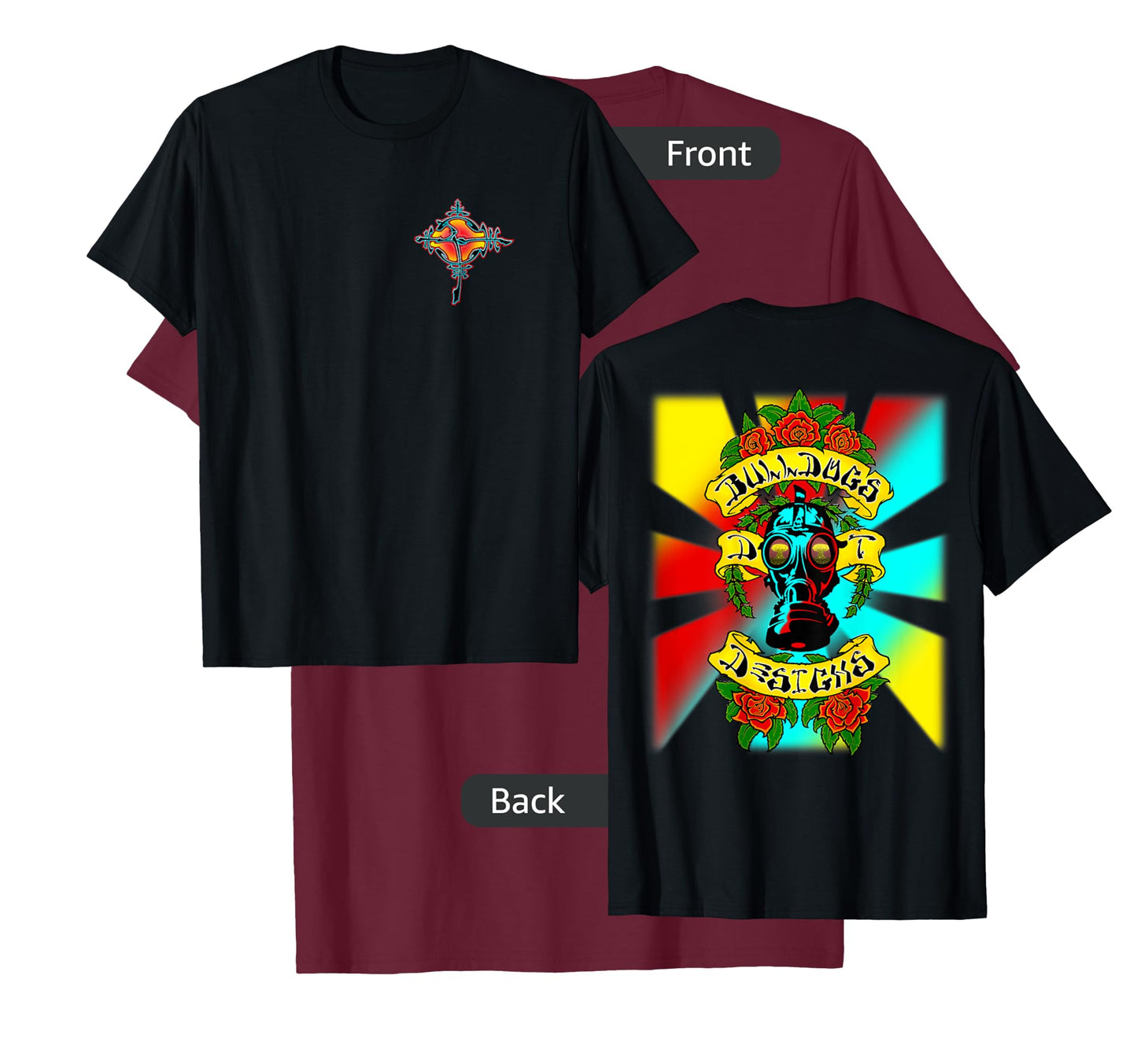 Bulldogs Designs DT Gas Head Roses Skateboard Design T-Shirt