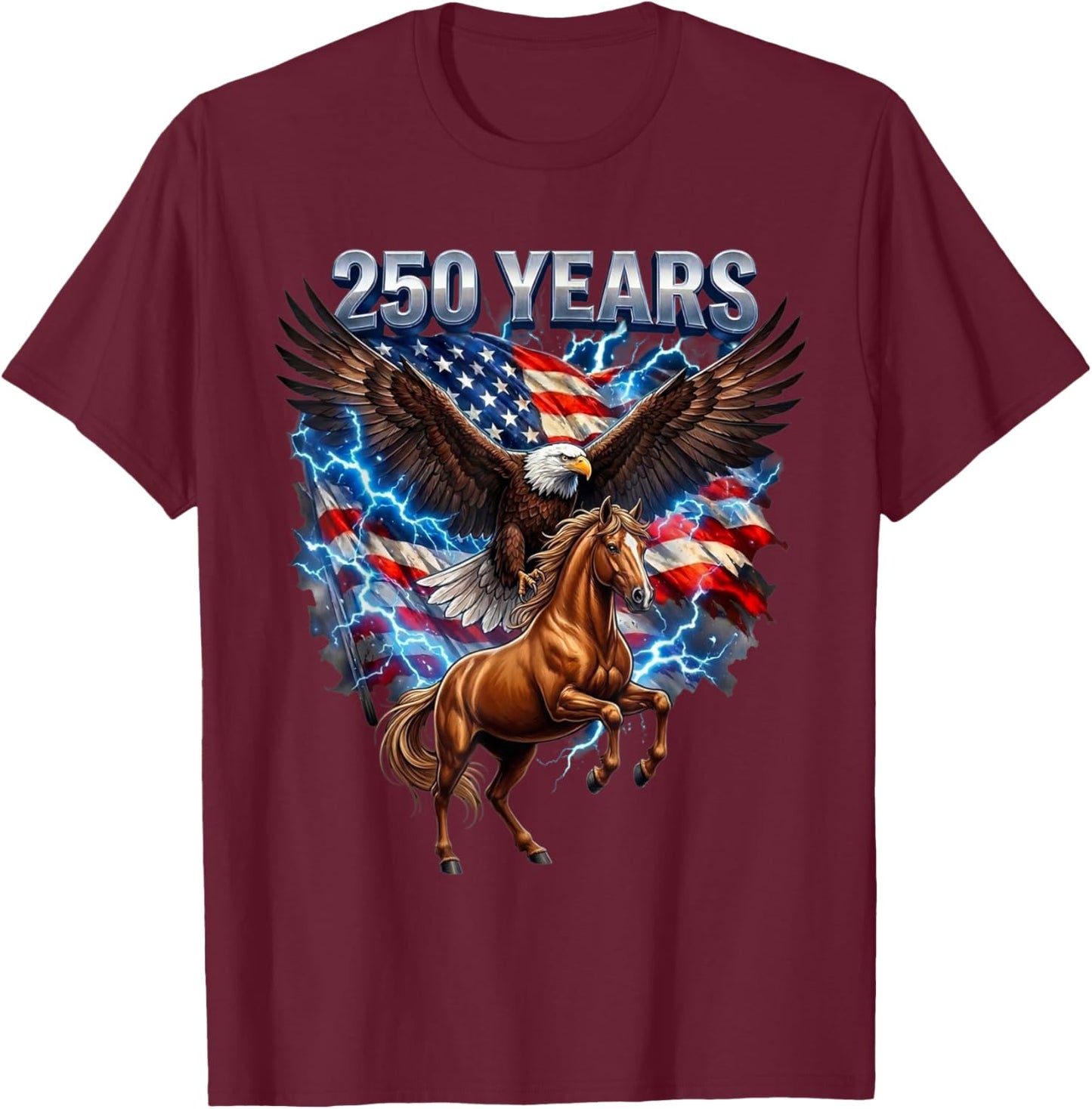 USA 250th Anniversary Bald Eagle & Clydesdale Horse T-Shirt - T-Shirt | Maroon