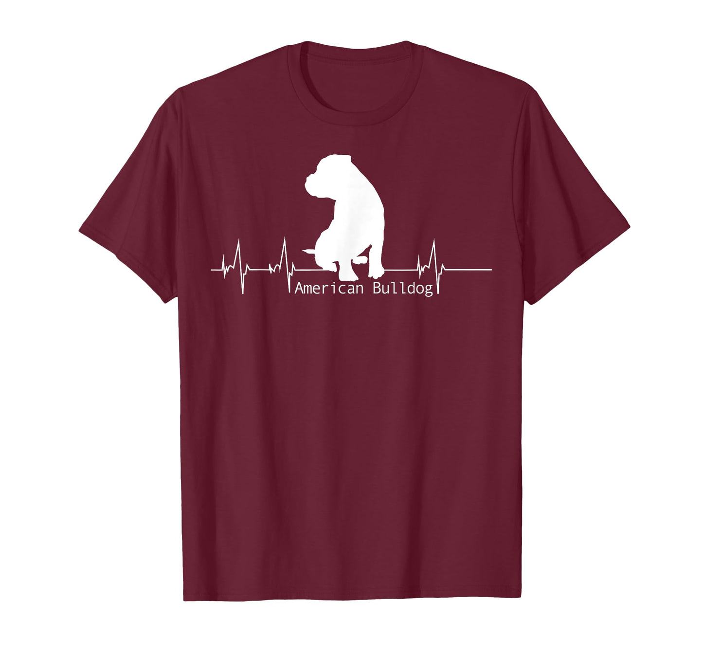 Lovemybello Hunde Designs American Bulldog Heartbeat T-Shirt - Men's Unisex Black Small Classic Fit Short Sleeve