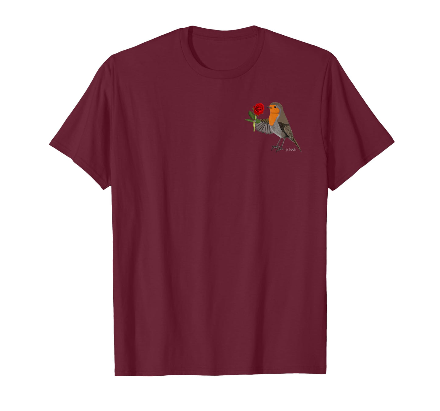 Red Rose Robin Flowers Bird Valentine's Day Cute T-Shirt
