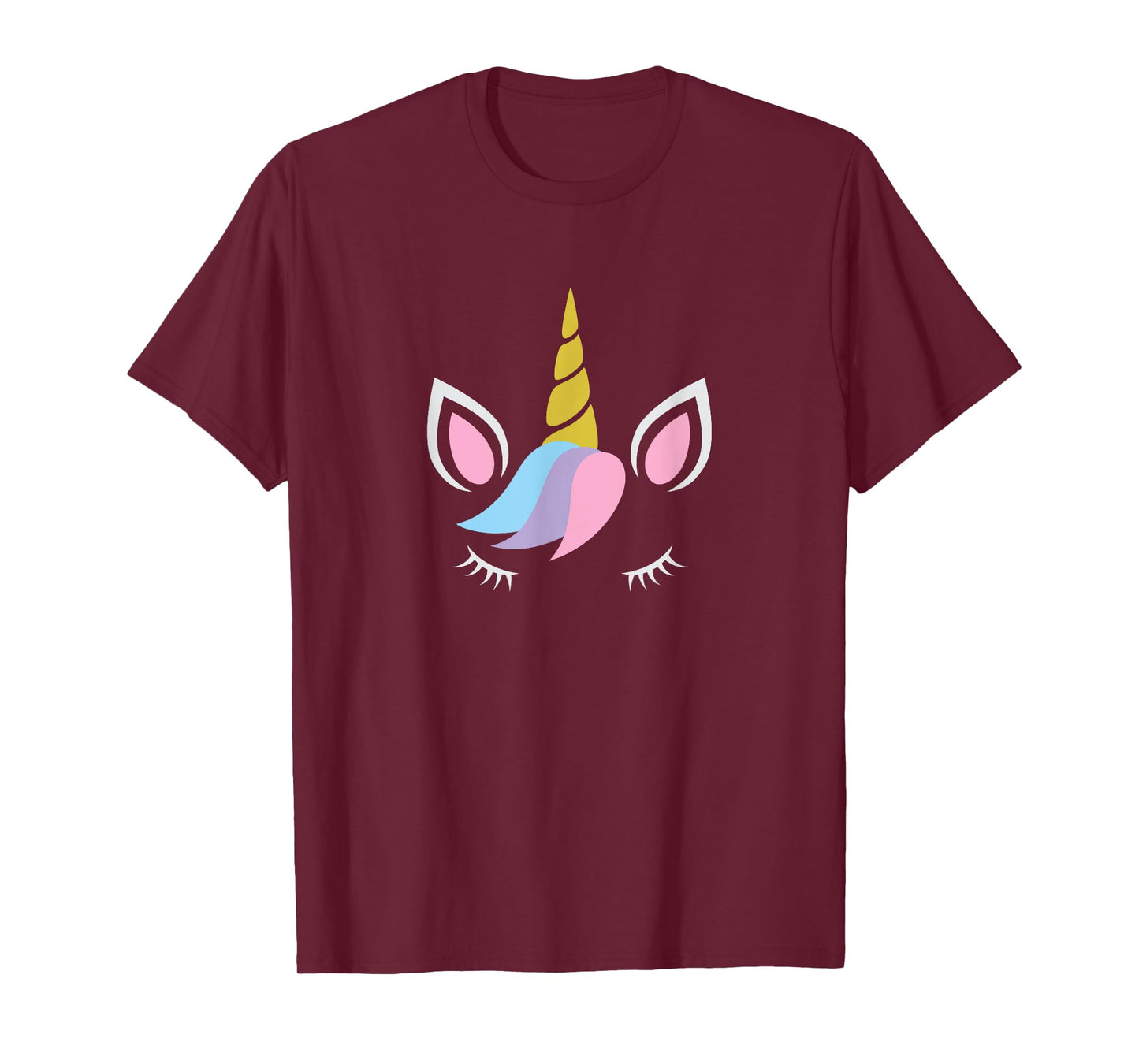 Unicorn Face And Eye Lashes With Colorful Pink Blue Hair T-Shirt