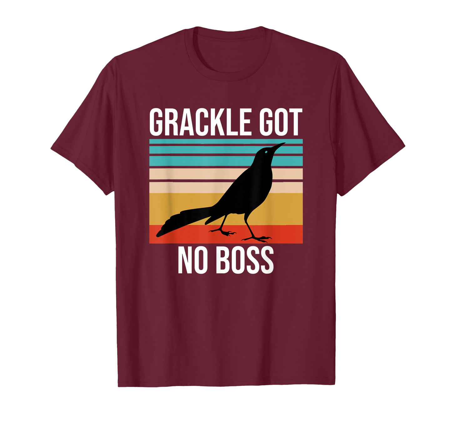 Vintage Grackle Got No Boss Funny Bird Lover Retro T-Shirt