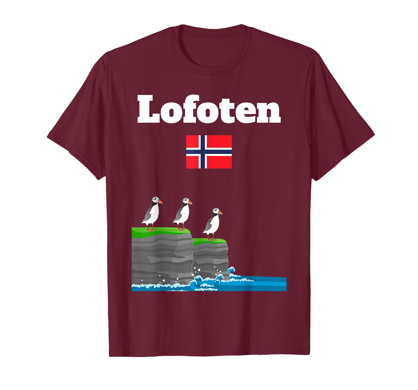Lofoten souvenir Puffin Colony Sea Cliffs Norway flag T-Shirt