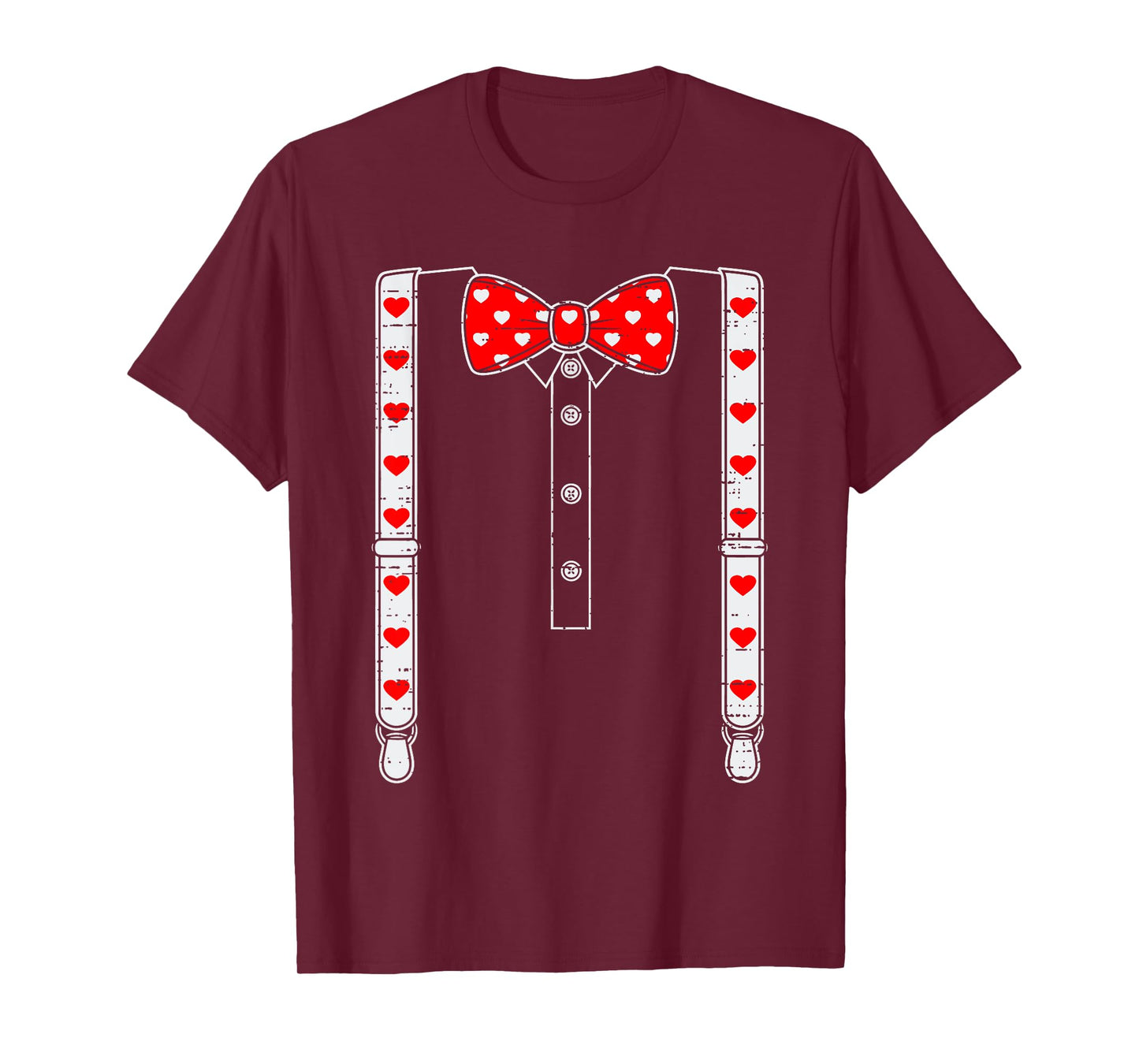 Valentines Day Suspenders And Hearts Bow Tie Boys Teens Kids T-Shirt