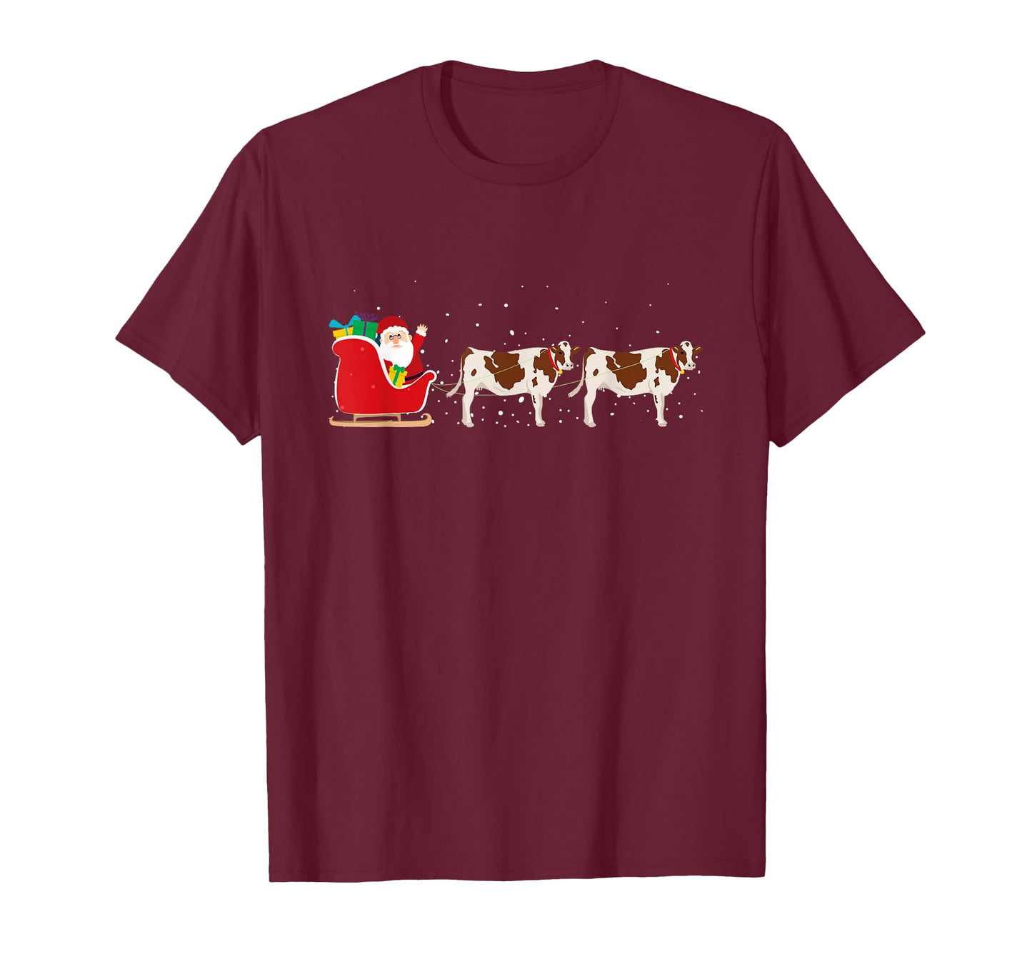 Cow Santa Christmas Sleigh - Funny Cow Xmas T-Shirt