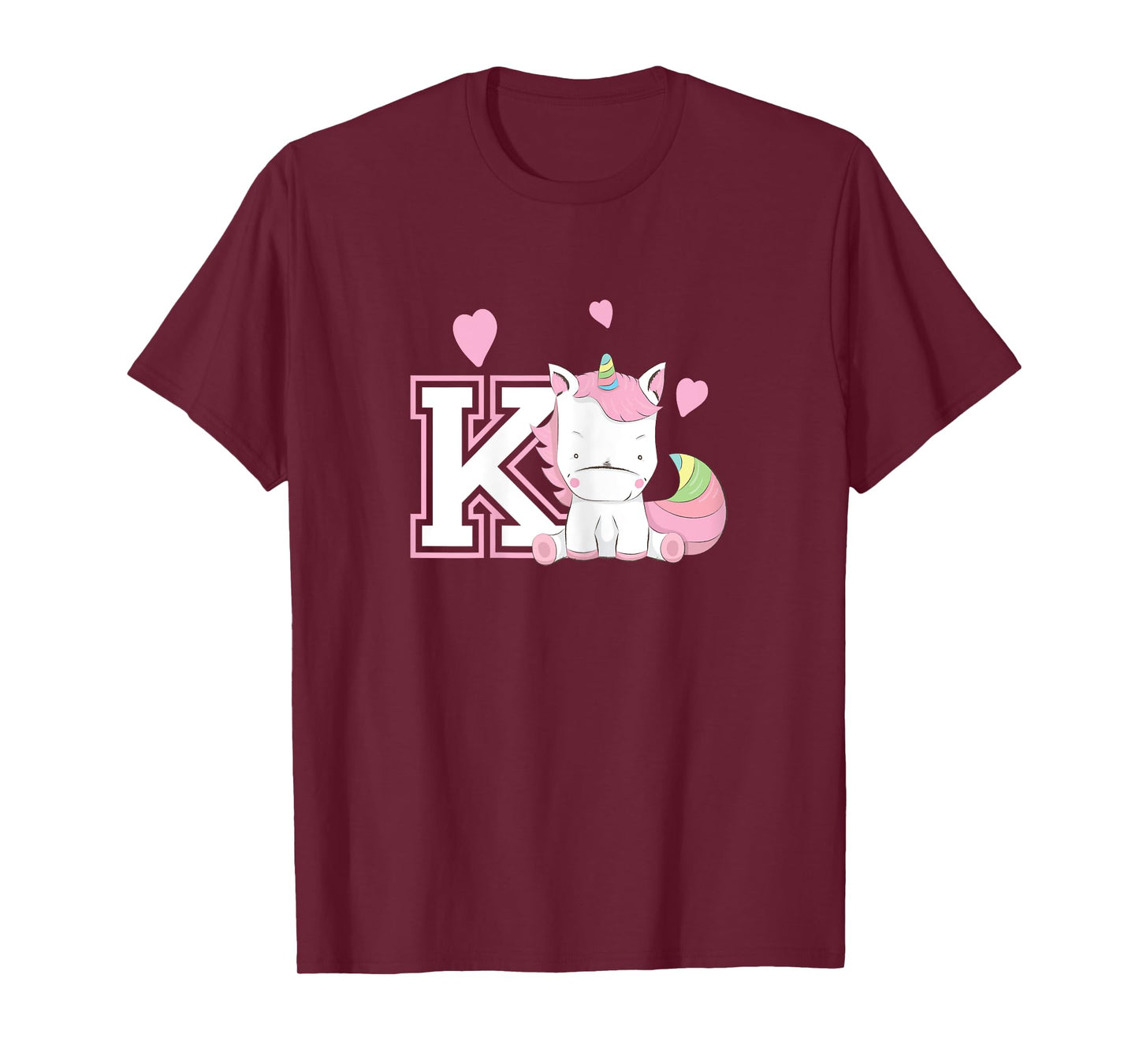 Letter K Monogram T-Shirt Girls Unicorn Gift Tee T-Shirt