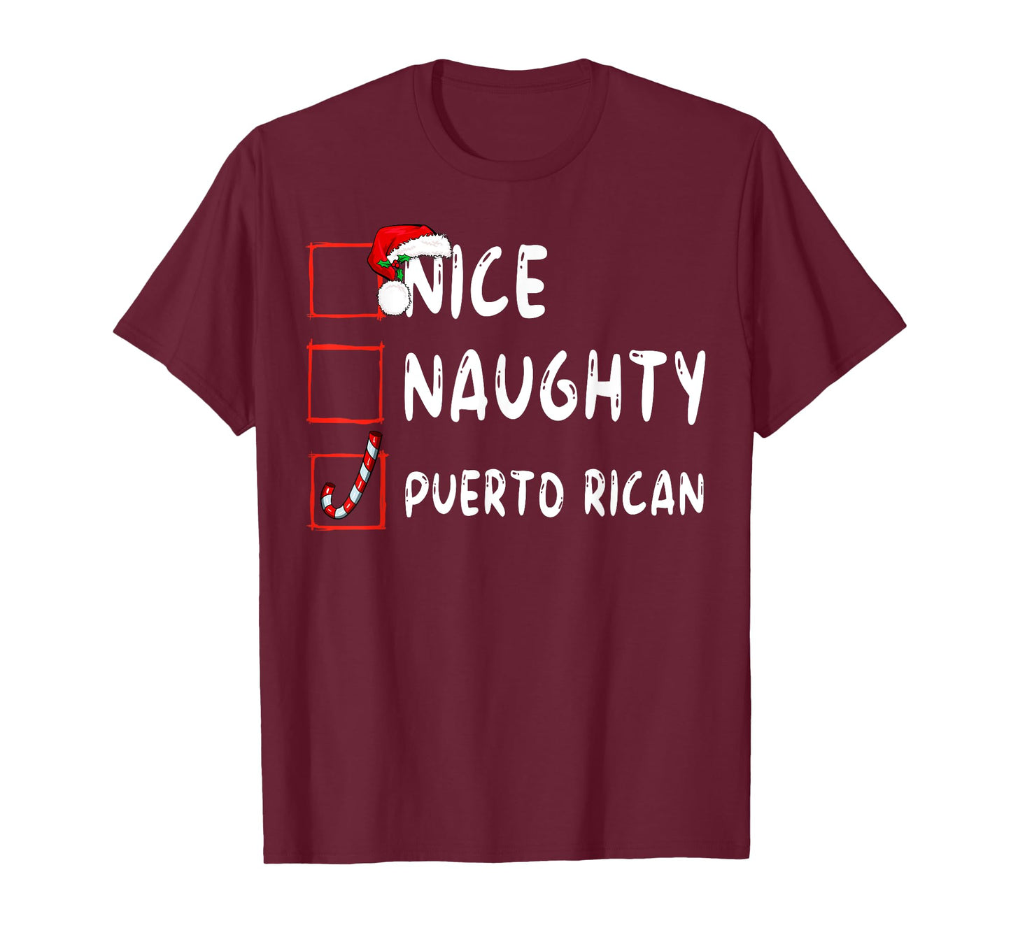 Nice Naughty Funny Christmas Family Matching Unisex All Ages Classic Modern Round Collar Short Sleeve T-Shirt Black Small Puerto Rican Christmas Puerto Rico T-Shirt