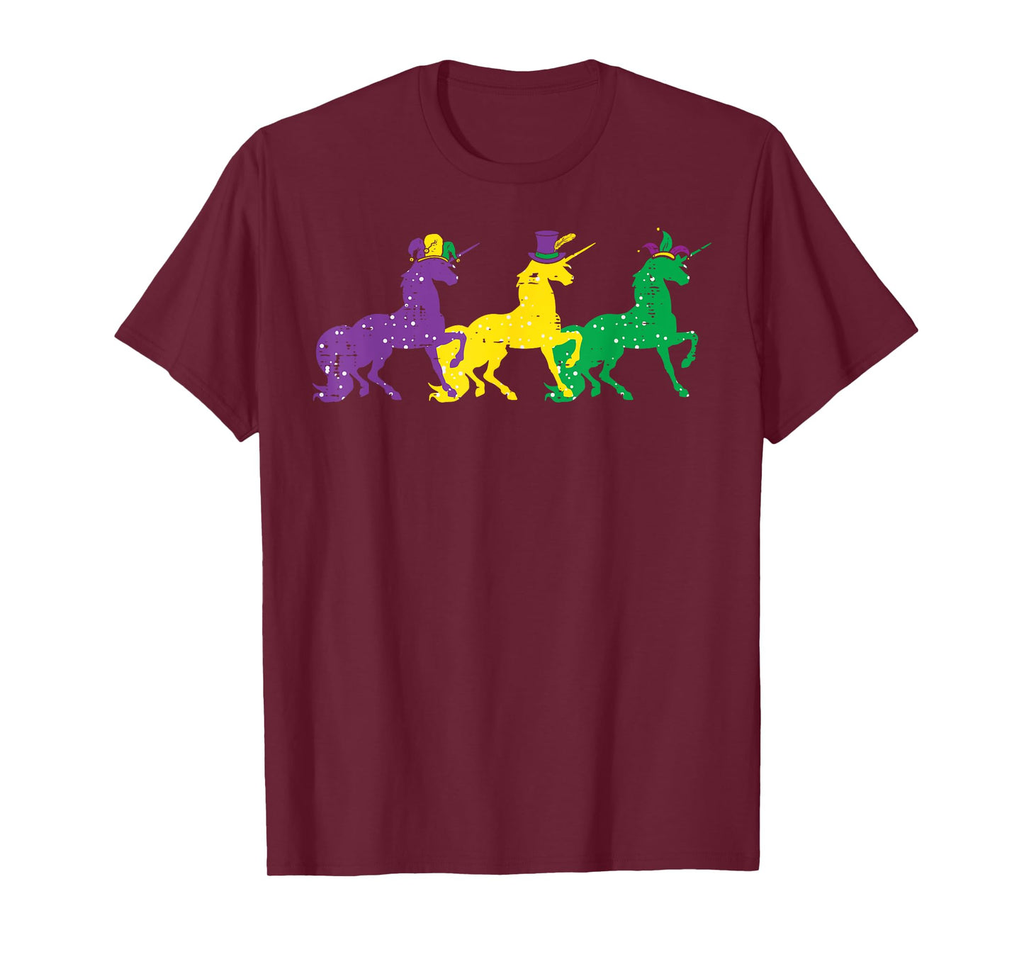 Purple Yellow Green Unicorns Mardi Gras Women Girls Kids T-Shirt