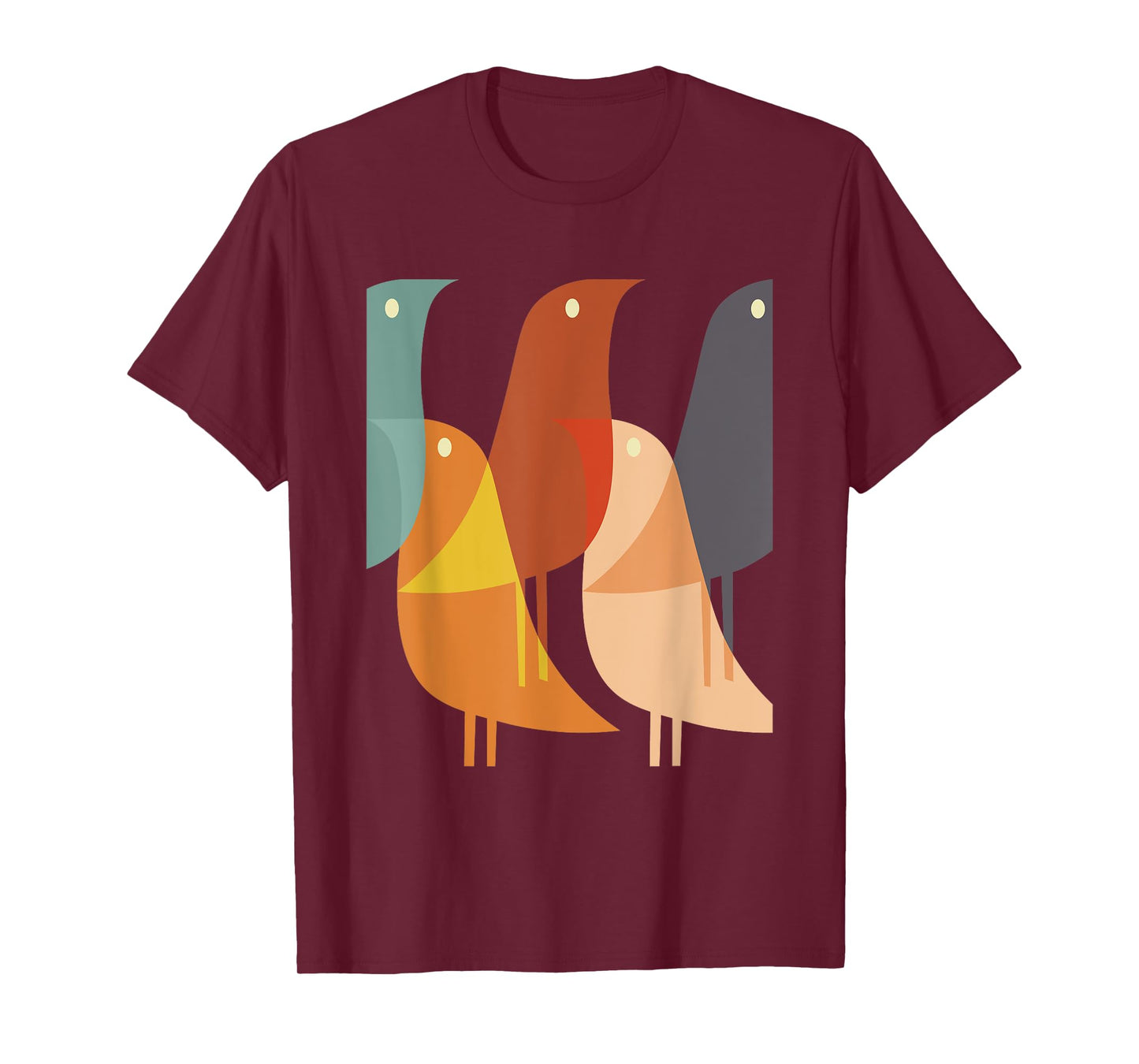 Geometric Bird Print Cool Retro 60s Style 70s Hippy Pattern T-Shirt