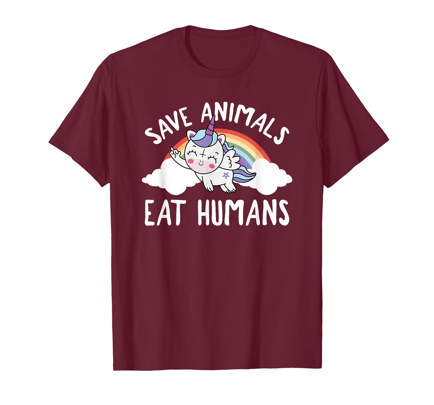 Evil Unicorn Rainbow Save Animals Eat Humans Satanic Vegan T-Shirt