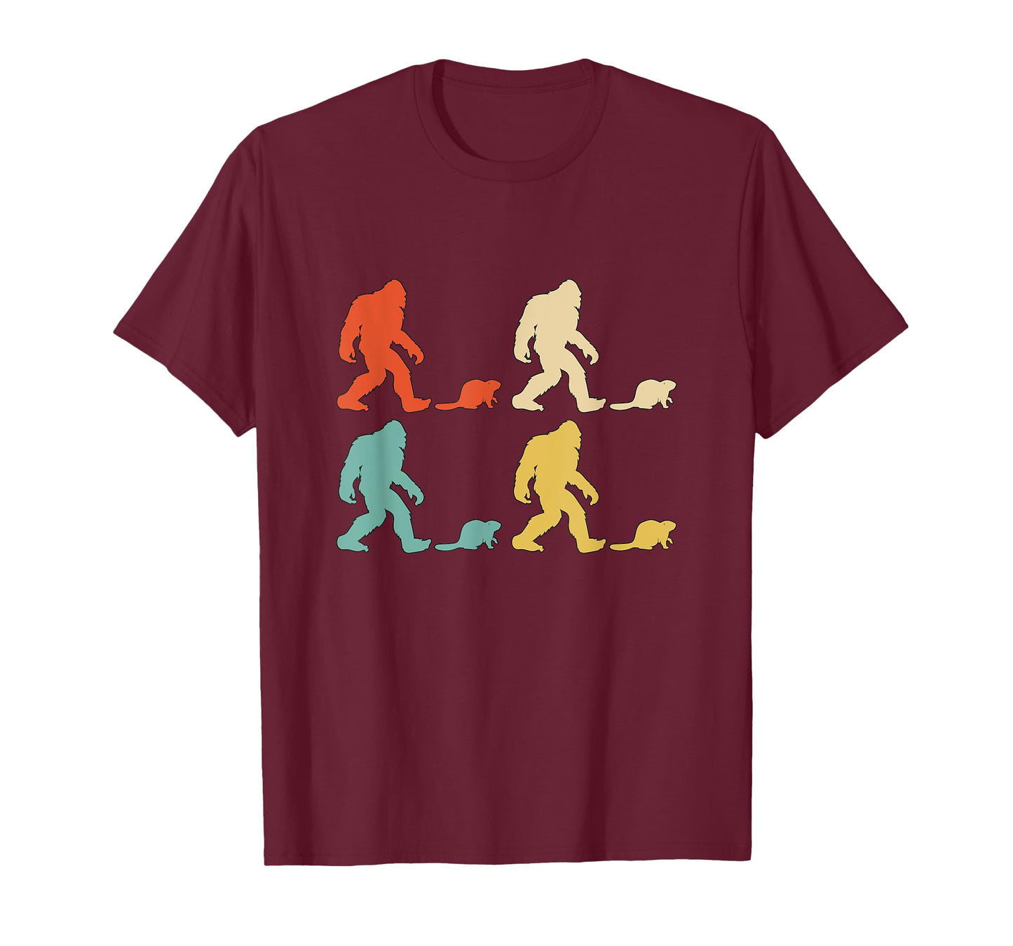 Retro Colors Bigfoot Beaver Gift Sasquatch Beaver T-Shirt