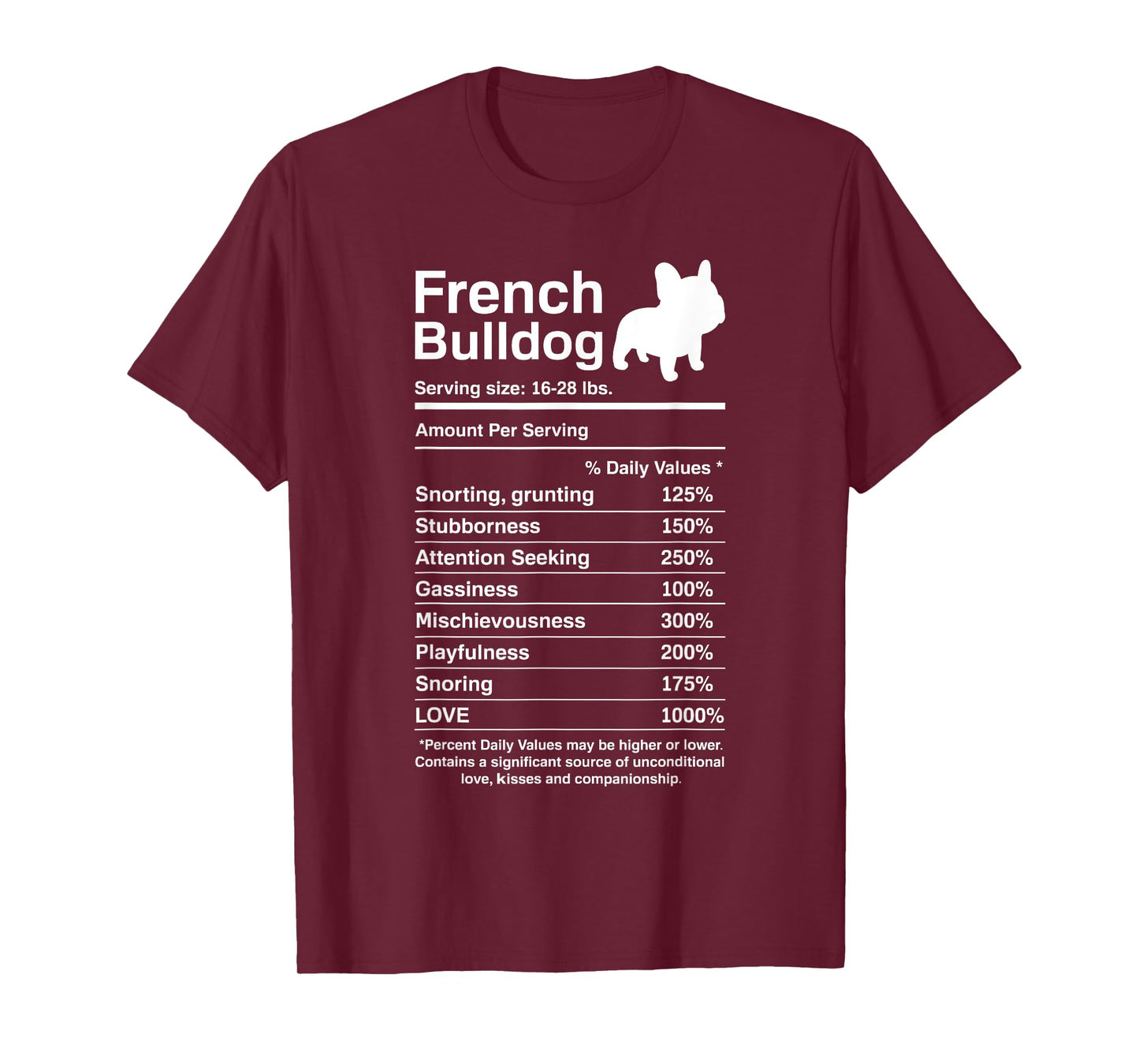 French Bulldog Facts Nutrition Funny Frenchie Lover T-Shirt for Men Women Girls Kids