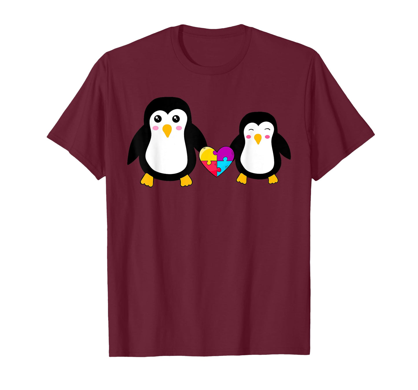 Autism Awareness Cute Penguin Heart Puzzles T-Shirt
