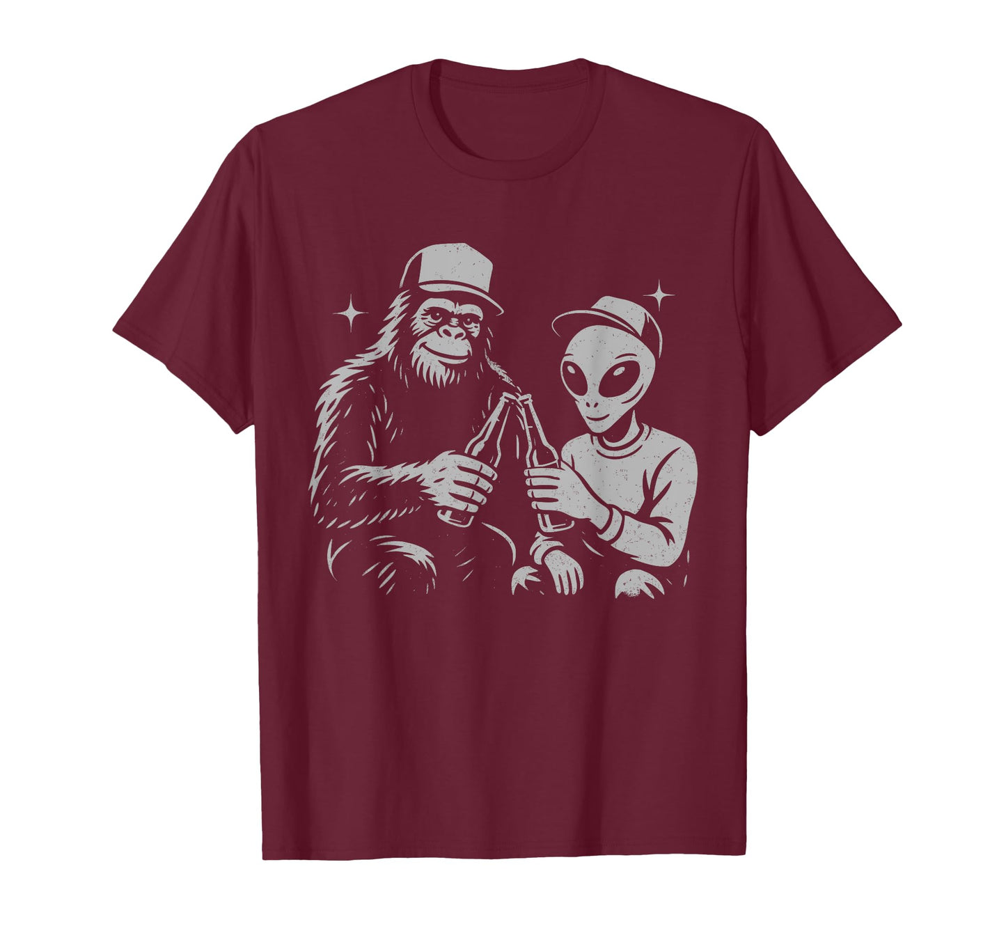 Retro Alien Bigfoot Cheers Funny Paranormal Drinking T-Shirt