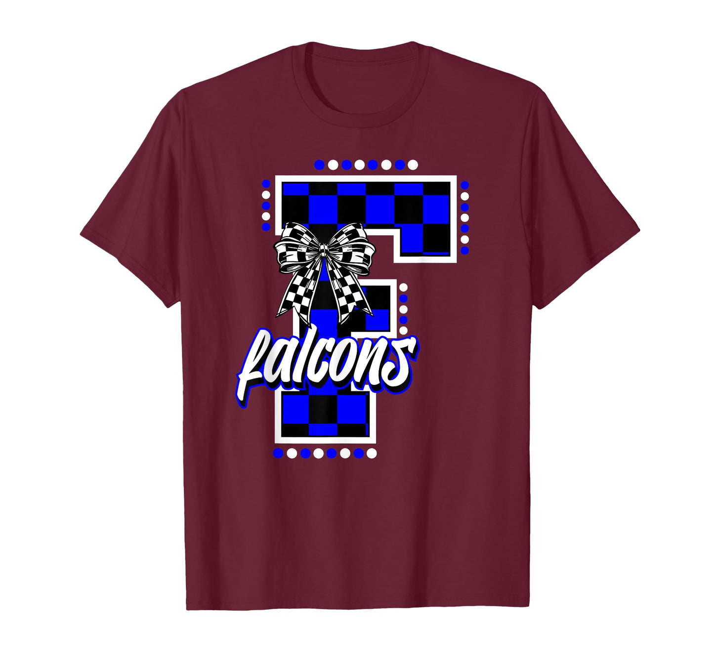 Falcons Checkered Letter School Spirit Mascot Blue Game Day T-Shirt