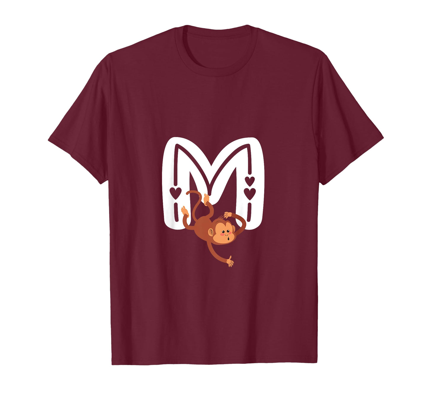 Cute Monkey Letter M Initial Alphabet Monogram Boys Girls T-Shirt