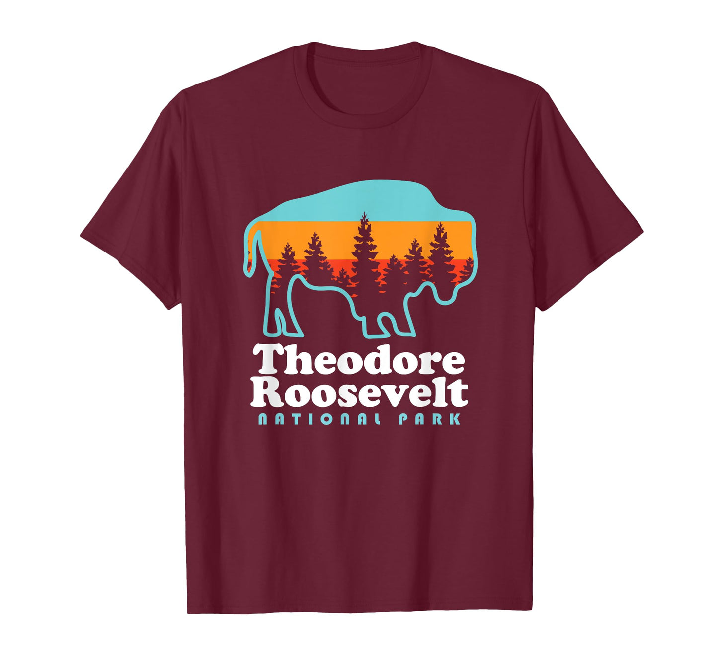 Theodore Roosevelt National Park Camping Bison Retro T-Shirt