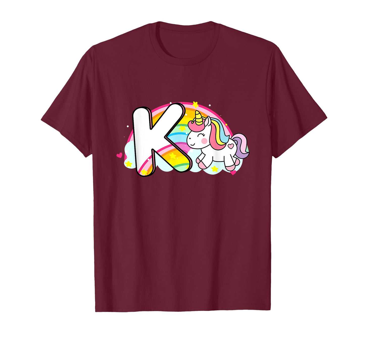 Cute Unicorn Rainbow Caricature Initial K Mo T-Shirt