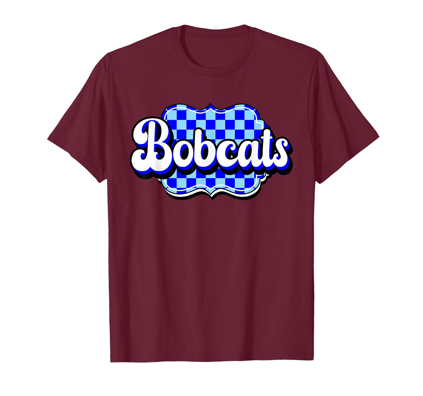 Blue Bobcats Checkered Print Blue Bobcat Pride School Spirit T-Shirt