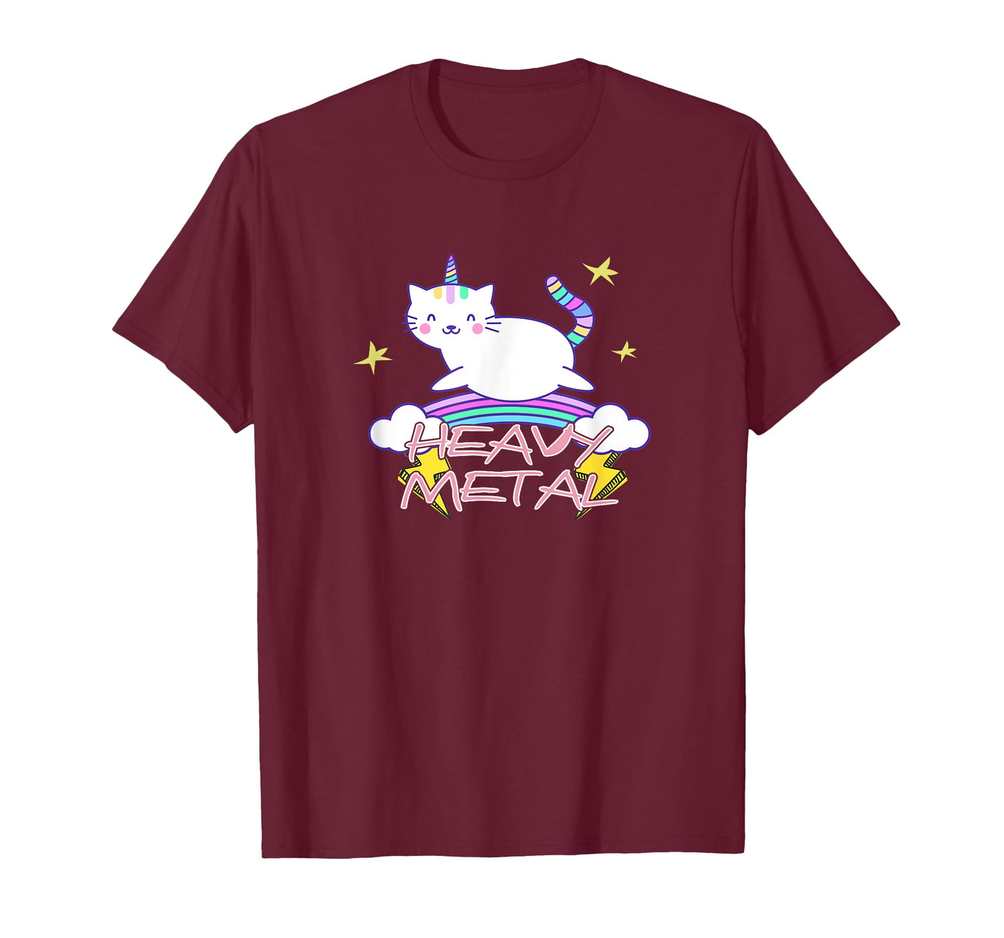 Heavy Metal Kawaii Unicorn Cat and Rainbow T-Shirt