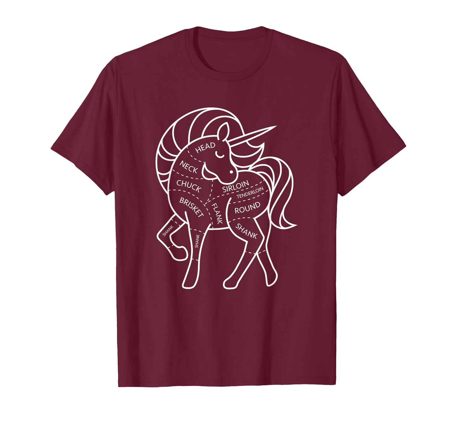 Magic Grass Fed Unicorn Meat Cuts Diagram Dark Humor T-Shirt