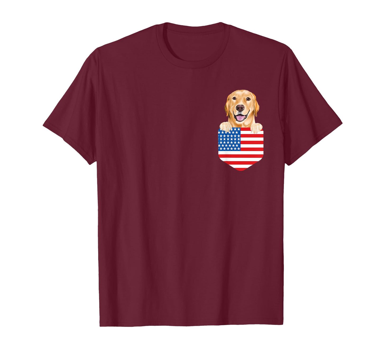 America Flag Yellow Labrador Retriever Dog In Pocket T-Shirt