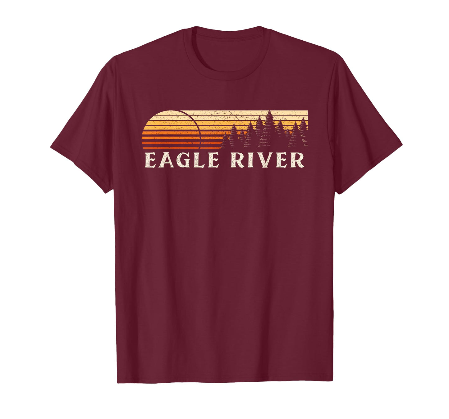 Eagle River, WI Vintage Evergreen Sunset Eighties Retro T-Shirt