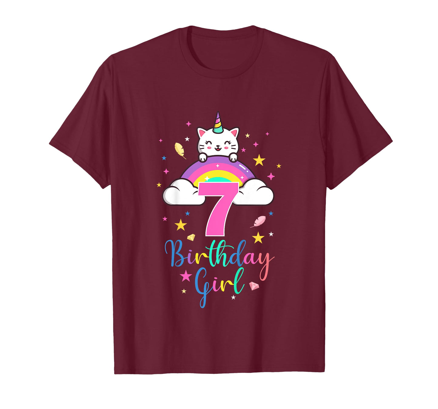 7th Birthday Girl Seven Years Old Birthday Caticorn Rainbow T-Shirt