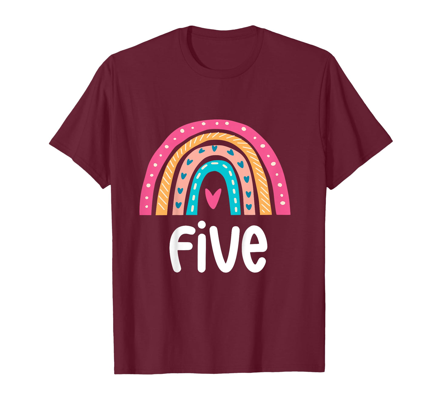 Girls 5th Birthday Shirt Rainbow Five - 5 Year Old Birthday T-Shirt