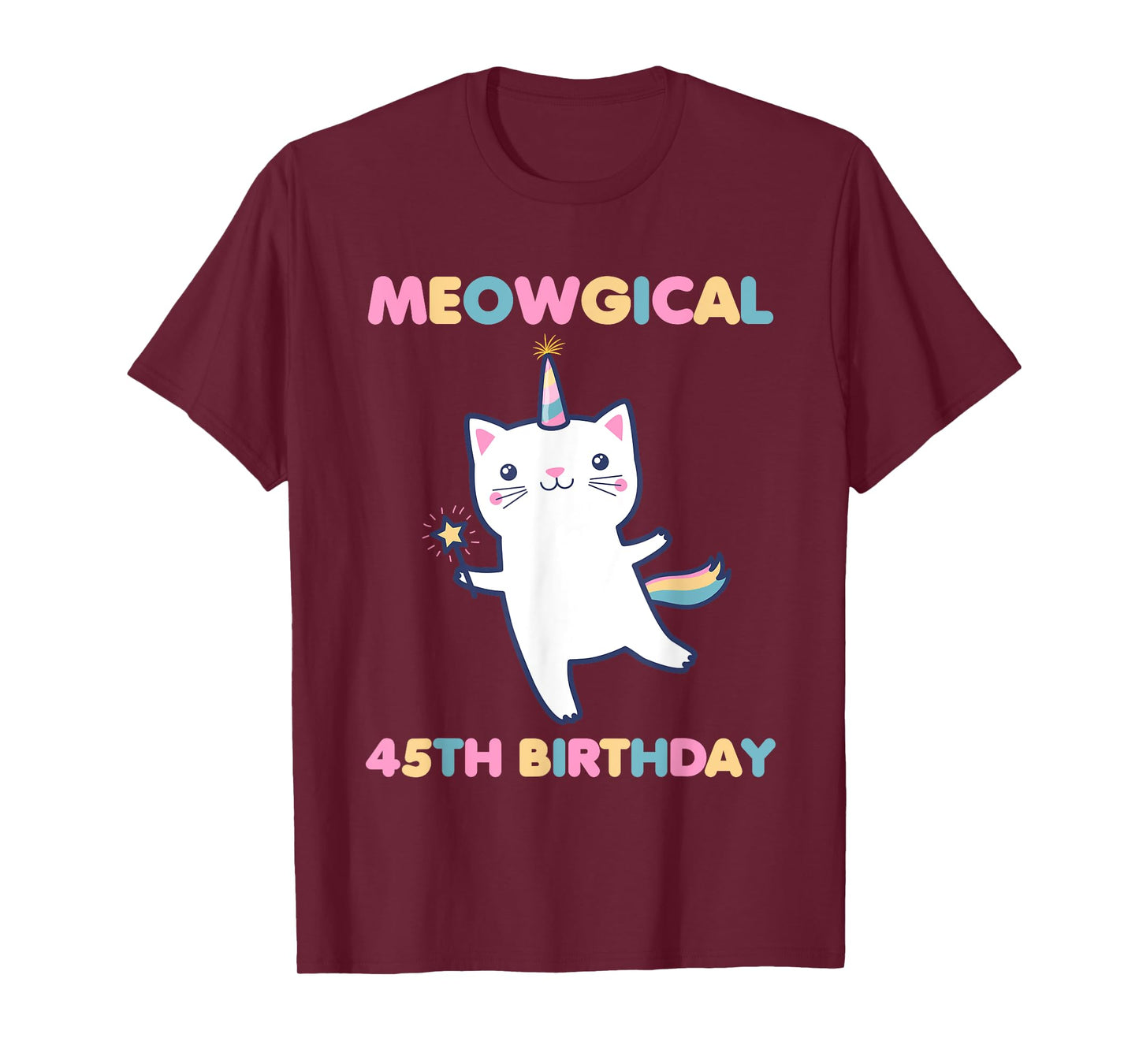 Meowgical 45th Birthday Kitty 45 Year Old Funny Cat Lover Men Women Girls Kids T-Shirt