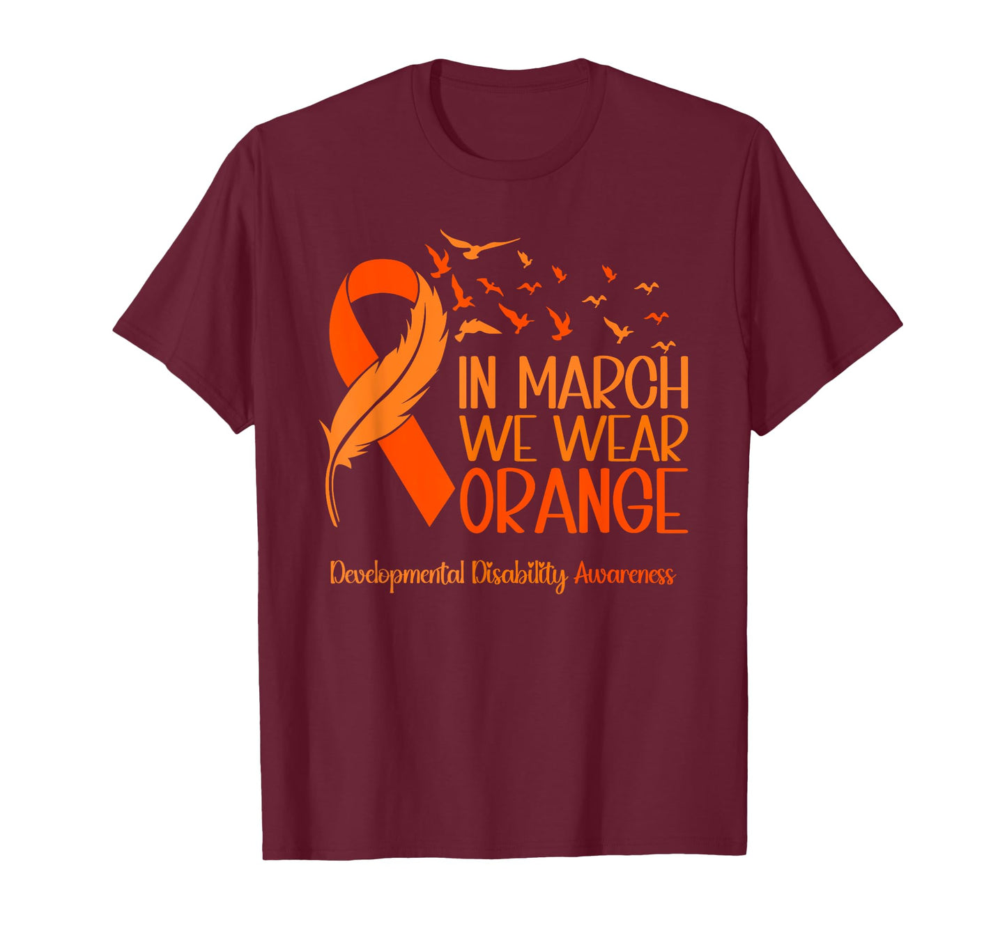 Wear Orange Ribbon Heart Developmental Disability Awareness T-Shirt
