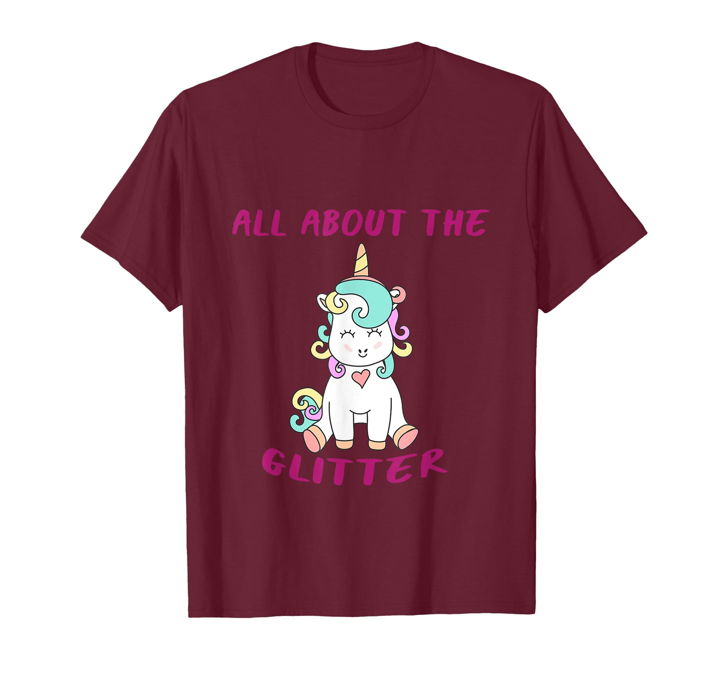 ClownTown All About The Glitter Funny Unicorn T-Shirt Kids Women's Unisex-Adults Black Short Sleeve Crew Neck T-Shirt