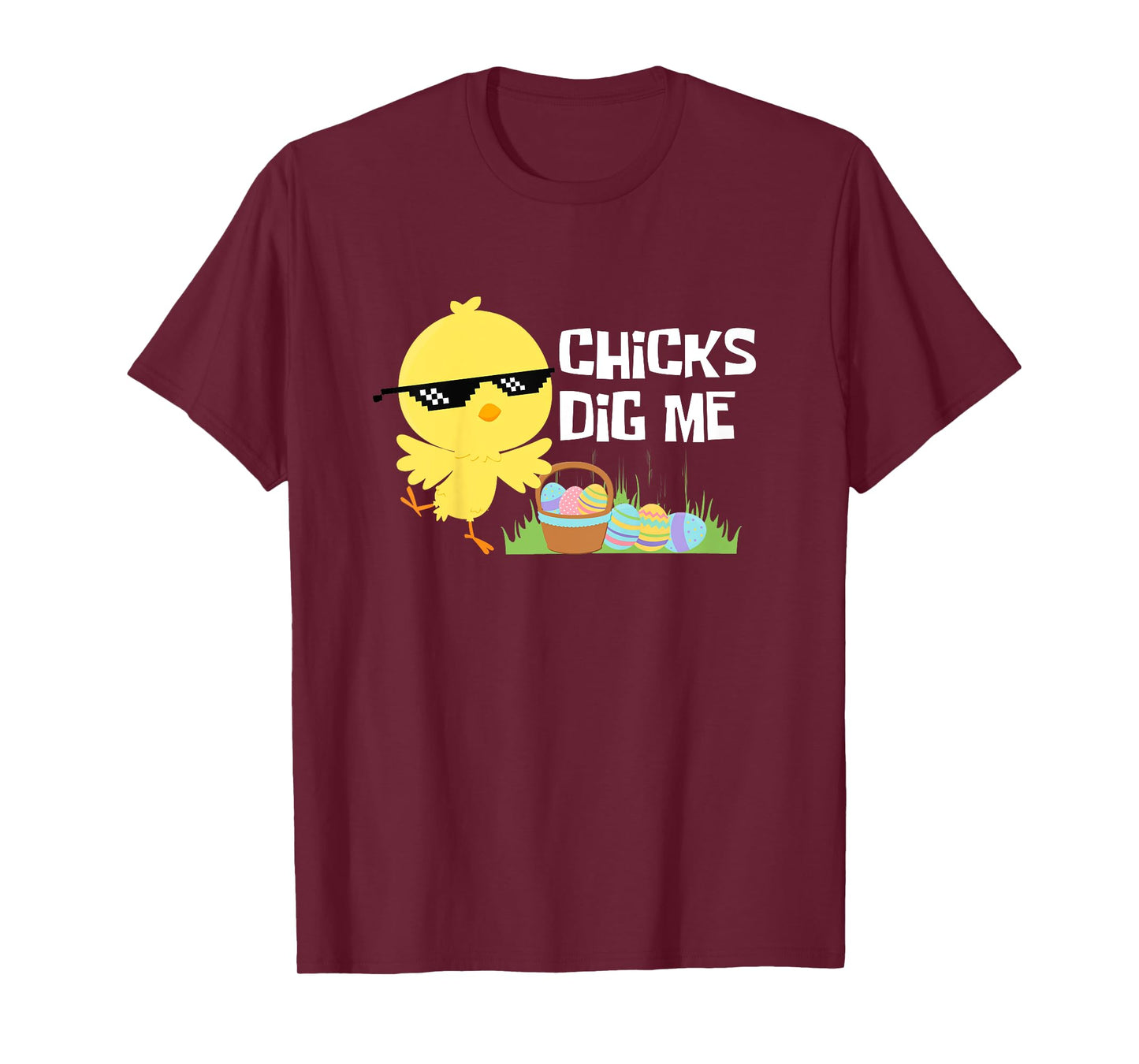 Kids CHICKS DIG ME Funny Easter Joke Egg Basket Cute Toddler Boys T-Shirt