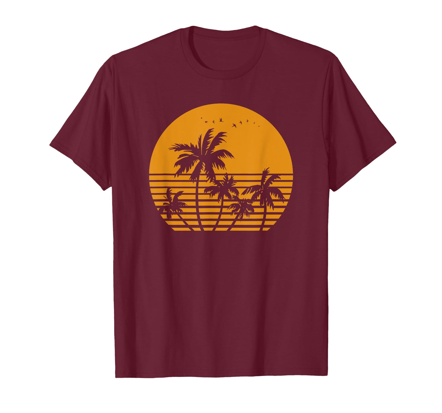 Vintage Birds Sunset Beach Palm trees T-Shirt
