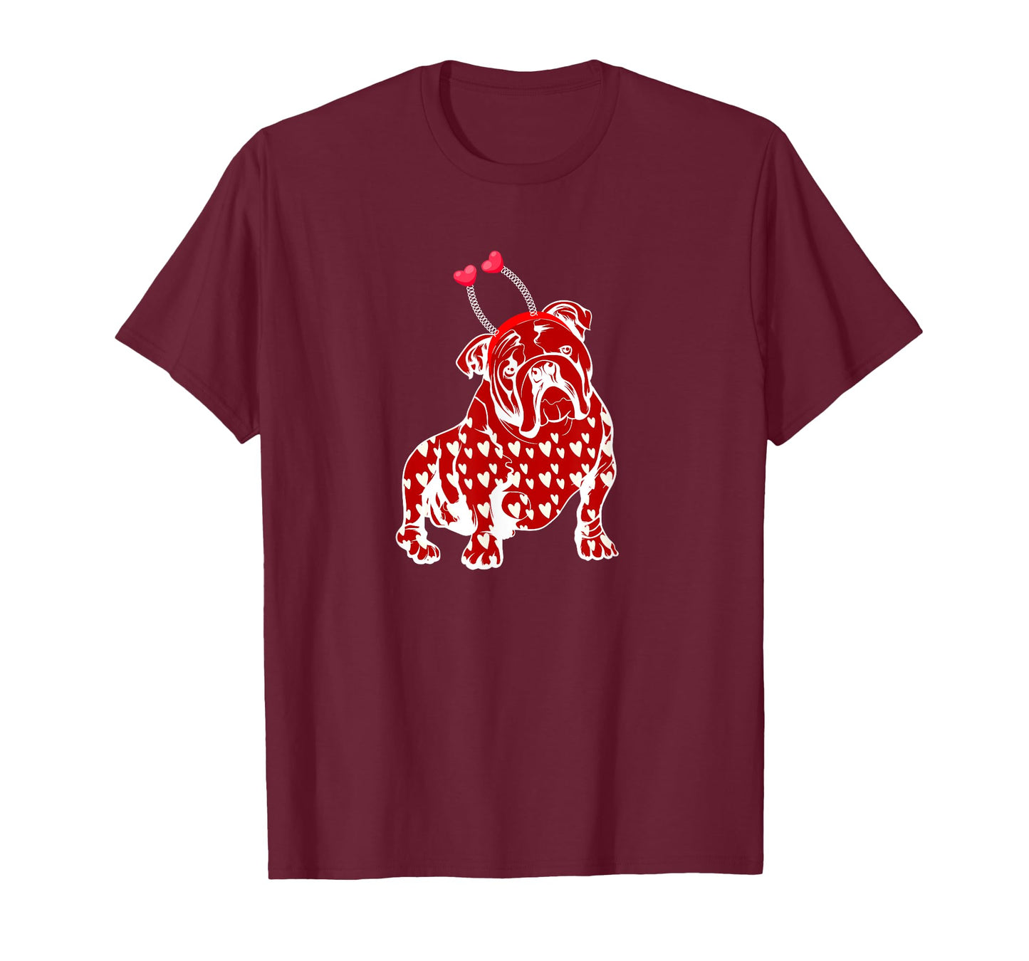 Bulldog Valentine Day Plaid Heart Pattern Dog Headband Heart T-Shirt for Men Women Girls Kids